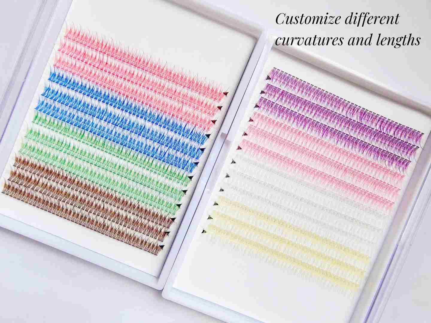 Colored segment lash extension individual colorful 3D cluster mix colors fluffy wispy heat bonded premade DIY at home private label